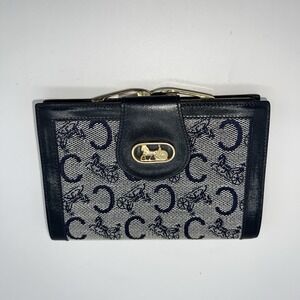 Celine Horse and Carriage Vintage Bifold Coin Purse Black Canvas Wallet